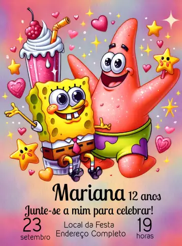 Convite Bob Esponja Colorido para children's birthday – tema most searched for (colorful, childlike, fun, navy, lively)