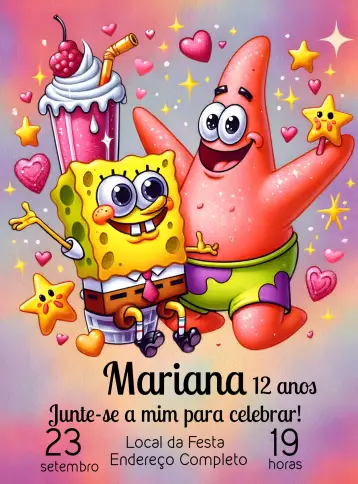 Invite Bob Esponja Colorido editable and customizable