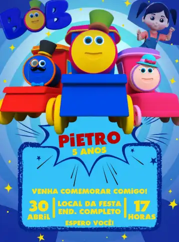 Convite Bob O Trem Amarelo editável e personalizável