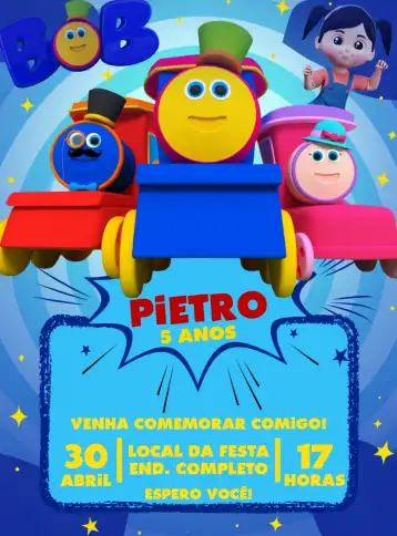 Convite Bob O Trem Amarelo editável e personalizável