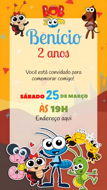 Invitación Bob Zoom Infantil editable y personalizable