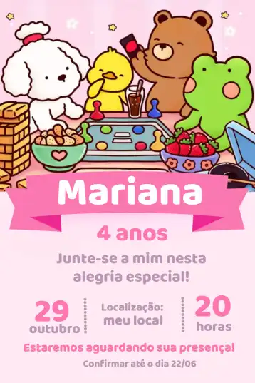 Invitation Bobbie Goods Animals – Kids' Birthday Party theme colorful, funny, childish, animal, illustrations, playful