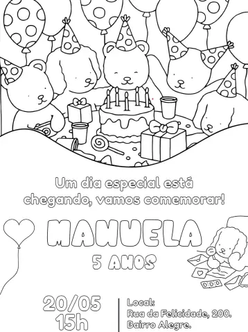 Convite Bobbie Goods Colorir editável e personalizável