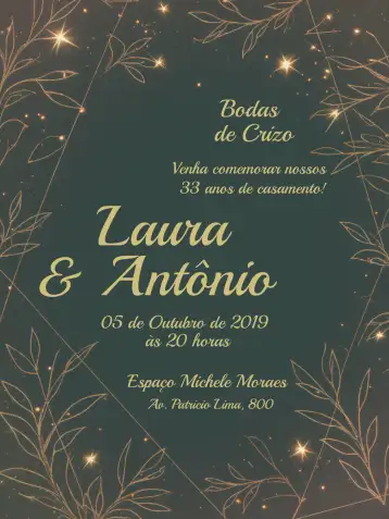 Convite Bodas De Crizo Festa editável e personalizável