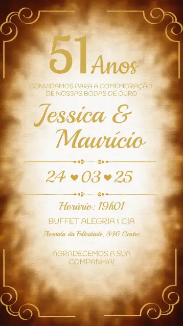 Convite Bodas De Oro Matrimonio para bodas de oro - 50 años de matrimonio. – tema cumpleaños infantil (dorado, arabescos, elegante, clásico, romántico)