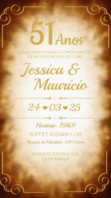 Invitación Bodas De Oro Matrimonio editable y personalizable