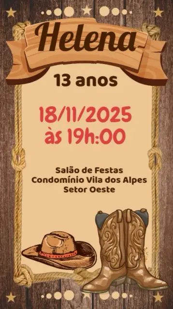 Invitación Vaquera editable y personalizable