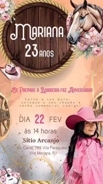 Convite Boiadeira Ana Castela Cowboy editável e personalizável