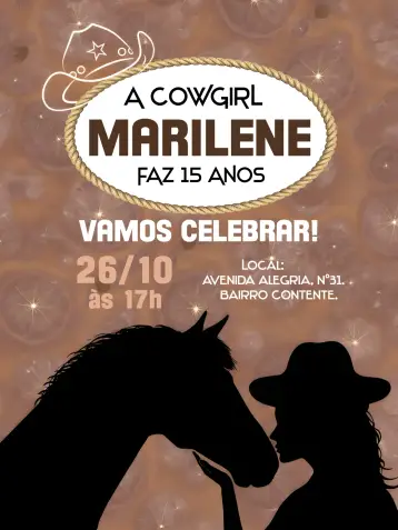 Invitación Boiadeira Cowgirl Country Sombrero editable y personalizable