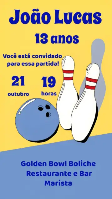 Convite Boliche editável e personalizável