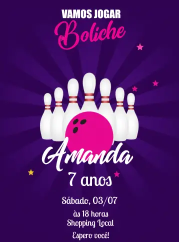 Convite Boliche Fazer editável e personalizável