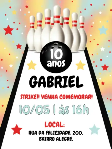 Convite Boliche Infantil editável e personalizável