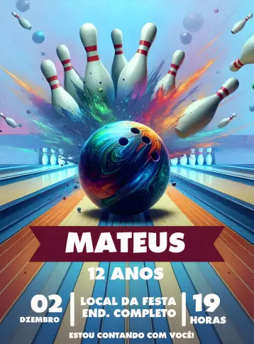 Convite Boliche Shopping editável e personalizável