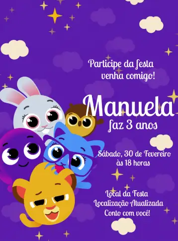 Convite Bolofufos para cumpleaños infantil. – tema más buscados (colorido, lúdico, divertido, doce, infantil, alegre)