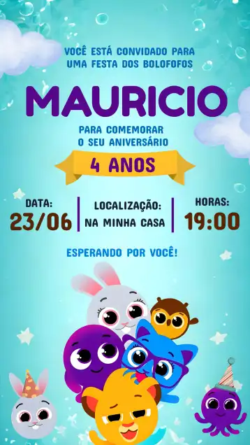 Convite Bolofofos editável e personalizável