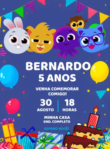 Convite Blue Cutecakes para kids' birthday – tema most searched for (blue, children's, fun, colorful, playful)