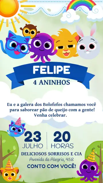 Convite Pastelitos Coloridos para cumpleaños infantil – tema más buscados (colorido, divertido, infantil, temático, alegre)