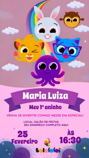 Convite Bolofofos Lilás editável e personalizável