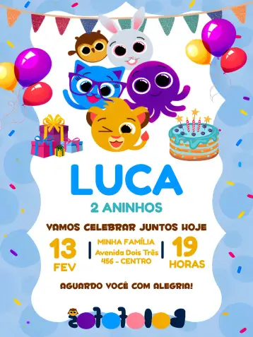 Convite Bolofofos Niño para cumpleaños infantil. – tema más buscados (azul, divertido, infantil, lúdico, colorido)
