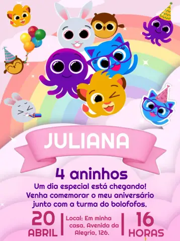 Invite Bolofofos Pink - Girls Kids editable and customizable