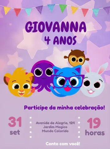 Convite Bolofofos Roxo editável e personalizável