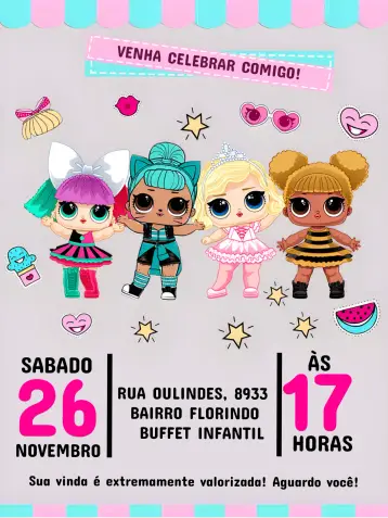 Invitación Muñeca Lol Surprise Colorida editable y personalizable