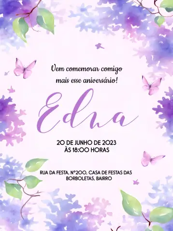 Convite Adult Butterfly para adult birthday. – tema birthday (natureza, aquarela, elegante, colorido, moderno, floral)