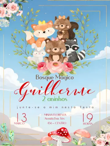 Invitación Bosque Encantado Infantil editable y personalizable