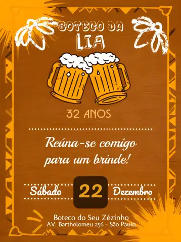 Convite Bar de Adultos para cumpleaños con temática de bar para adultos. – tema cumpleaños (negro, naranja, moderno, desenfadado, temático, vintage)