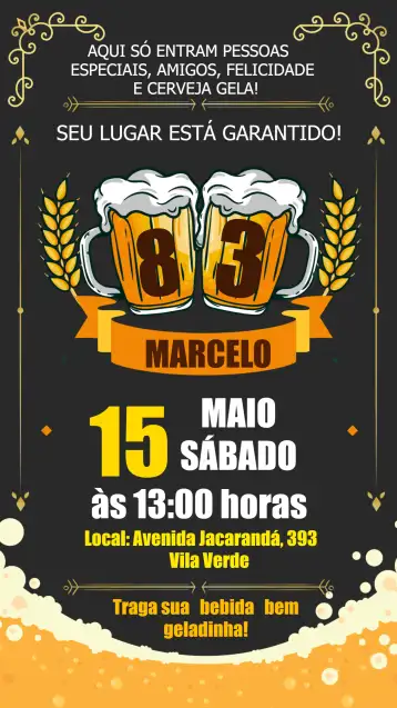 Convite Boteco Adulto editável e personalizável