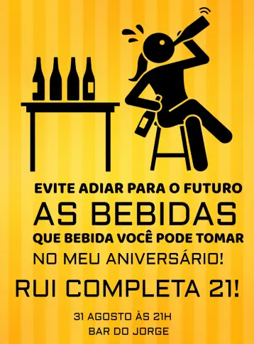 Convite Funny Pub Bar para adult birthday in a pub and fun atmosphere. – tema birthday (colorful, fun, humorous, vintage, pub-style, modern)