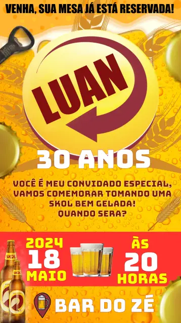 Invite Boteco Yellow Skoll Beer editable and customizable