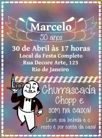 Convite Boteco Chalkboard Beer para male birthday with bar and beer theme. – tema birthday (chalkboard, green, rustic, casual, festive, boho)