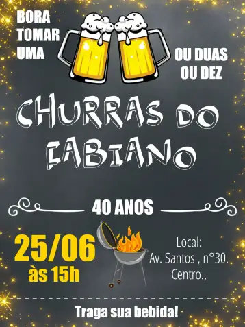 Convite Boteco Chalkboard Gray para birthday with friends and informal celebrations. – tema birthday (rustic, modern, gray and white, pub-style, casual, barbecue)