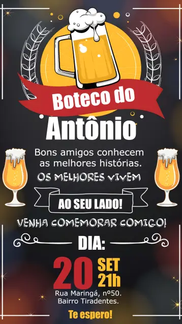 Convite Boteco Chalkboard Laranja editável e personalizável