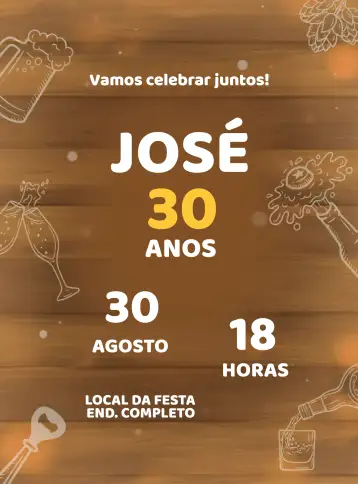 Convite Boteco Homem para male birthday with pub theme. – tema birthday (wooden, white, rustic, modern, cool, boho)