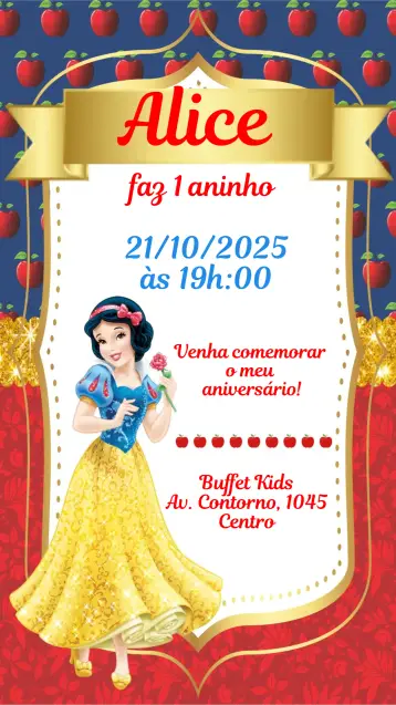 Invitación Blanca Nieves editable y personalizable