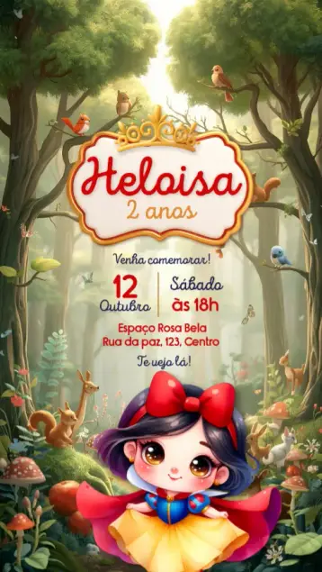 Convite Branca de Neve editável e personalizável