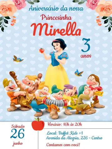 Invitación Blancanieves y los 7 enanitos editable y personalizable