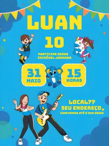 Convite Brancoala Drawing para kids birthday – tema most searched for (colorful, playful, modern, themed, fun)