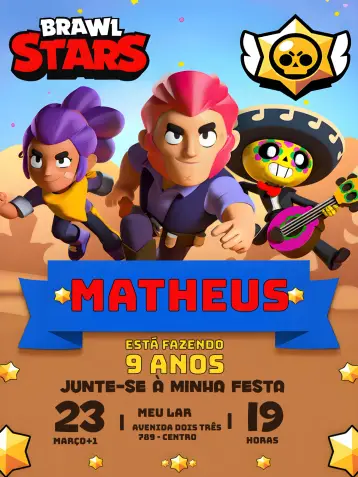 Convite Brawl Stars Foto editável e personalizável