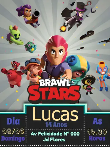 Convite Brawl Stars Laranja editável e personalizável