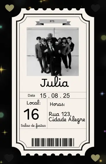 Invite Bts Kpop Ticket editable and customizable