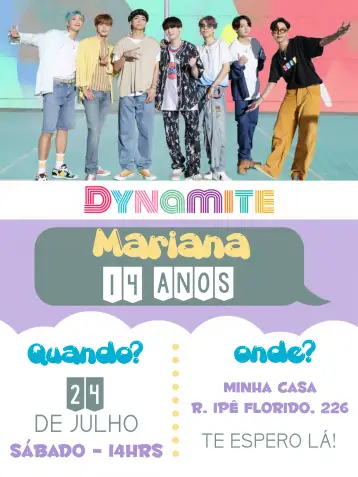 Convite Bts Rojo para cumpleaños infantil – tema cumpleaños infantil (moderno, colorido, divertido, temático, joven, dinámico)