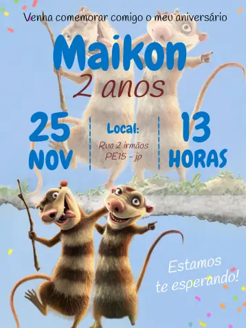 Invitación Buck E Zee La Era Del Hielo Azul editable y personalizable