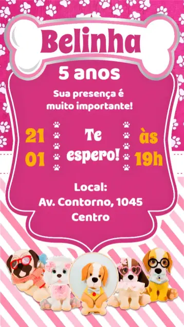 Convite Cachorra Pet editável e personalizável