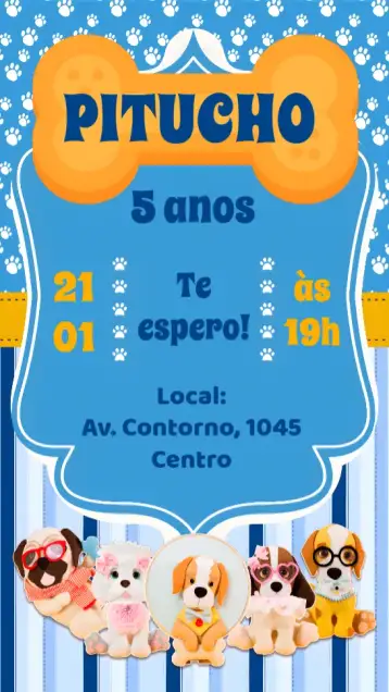 Convite Cachorro Pet para aniversário do seu cachorro – tema aniversário (colorido, divertido, fofo, moderno, animais, brincalhão)