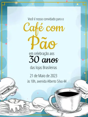 Convite Café Da Manhã Pão para aniversário, brunch ou reunião familiar. – tema mais pesquisados (minimalista, moderno, clean, alegre, casual)