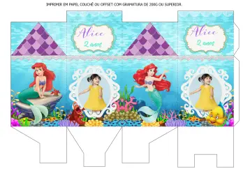Invitación Caixa Milk A Pequena Sirena Ariel Con Foto Personajes editable y personalizable