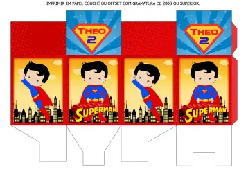 Convite Milk Box Super Man Logo para children's superhero-themed birthday party. – tema most searched for (vibrant, colorful, playful, modern, fun, superheroes)